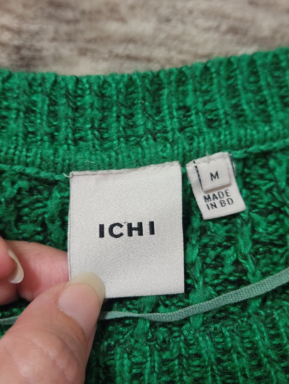 ICHI Iholanda Emerald Green Marled Open Knit Crewneck Long Sleeve Sweater Medium - Picture 5 of 8
